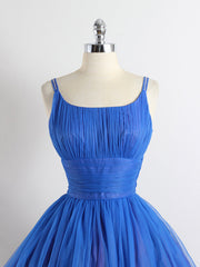 Vacation Dress, Royal Blue Spaghetti straps Tulle A-line Short Prom Dress