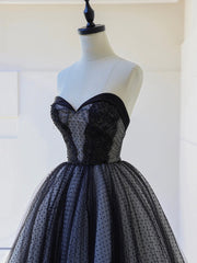 Prom Dress Dresses, Black Strapless Tulle Lace Long Prom Dress, Black A-Line Sweetheart Neck Evening Party Dress