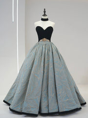 Prom Dress Sites, Beautiful Strapless Jacquard Floor Length Prom Dresses, A-Line Sweetheart Neck Formal Dresses