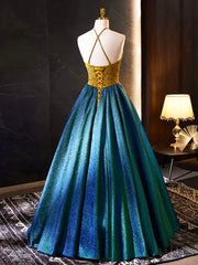 Short Dress Style, Retro Halter Neck Long Prom Dress, Elegant A-Line Evening Party Dress