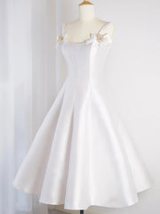 Formal Dresses Online, White Satin Short Prom Dress, Simple A-Line Evening Party Dress