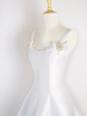 Formal Dress Idea, White Satin Short Prom Dress, Simple A-Line Evening Party Dress