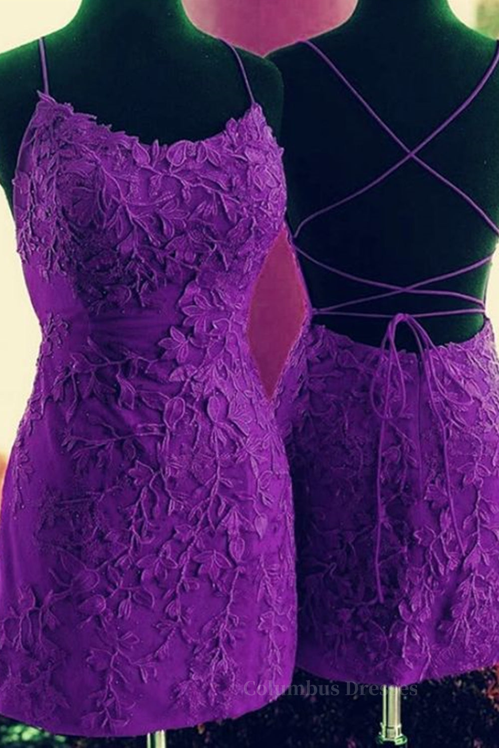 Formal Dresses Simple, Mermaid Backless Purple Lace Prom Dresses, Mermaid Purple Homecoming Dresses, Short Purple Lace Formal Evening Dresses
