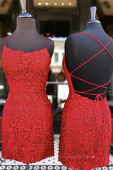 Prom Dressed Black, Mermaid Backless Short Red Lace Prom Homecoming Dress, Mermaid Red Formal Dress, Red Lace Evening Dress