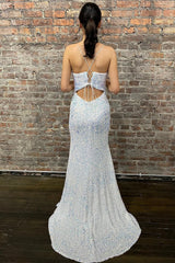 Mermaid Deep V Neck Burgundy Sequins Long Prom Dress with Silt
