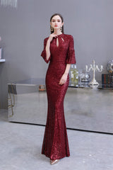 Bridesmaids Dresses With Lace, Mermaid Designed Neckline Sequined Floor Length Sequins Prom Dresses