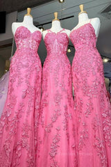 Party Dresses Express, Mermaid Hot Pink Lace Long Prom Dress, Long Hot Pink Formal Graduation Evening Dress