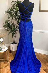 Bridesmaids Dresses Colorful, Mermaid Long Red Prom Dress with Rhinestones,Royal Blue Bodycon Dresses