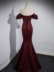 Formal Dress Shop, Mermaid off Shoulder Satin Burgundy Long Prom Dress, Burgundy Formal Dress