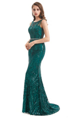 Bridesmaids Dresses With Sleeves, Mermaid Pattern Sleeveless Lace Prom Dresses with Belt
