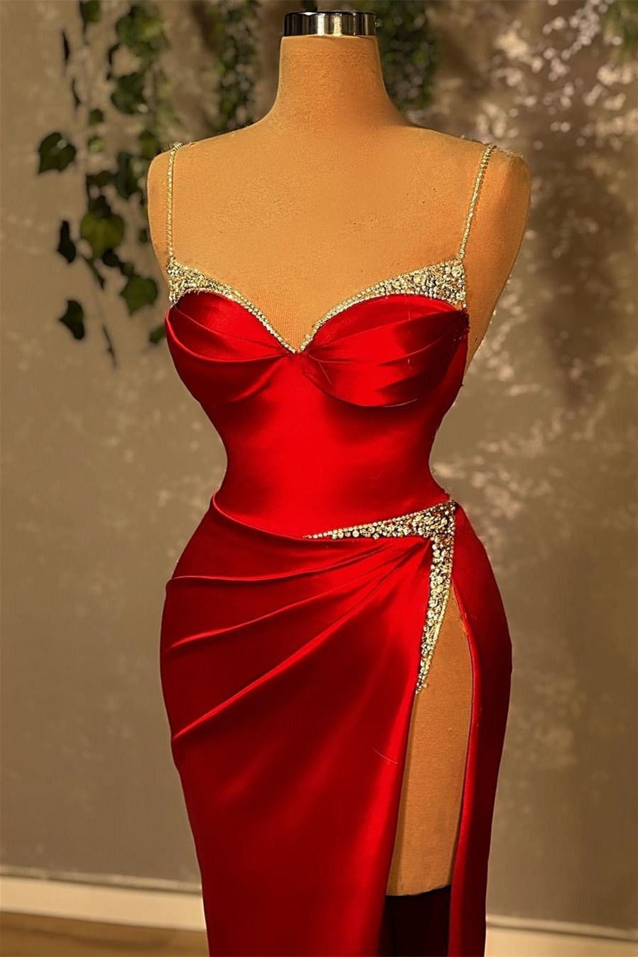 Bridesmaid Dresses Black, Mermaid Spaghetti Strap Sweetheart Floor-length Sleeveless Red High Split Prom Dresses