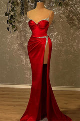 Wedding Ideas, Mermaid Spaghetti Strap Sweetheart Floor-length Sleeveless Red High Split Prom Dresses