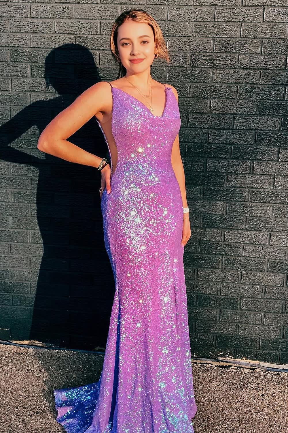 Mermaid Spaghetti Straps Light Purple Long Prom Dress