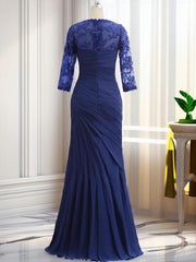 Prom Dress Silk, Mermaid Sweetheart 3/4 Sleeves Pleated Floor-Length Chiffon Mother of the Bride Dress