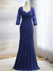 Prom Dresses Outfits Fall Casual, Mermaid Sweetheart 3/4 Sleeves Pleated Floor-Length Chiffon Mother of the Bride Dress