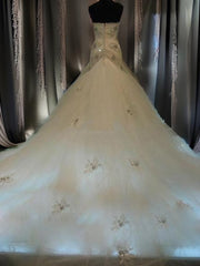 Wedding Dress Fitted, Mermaid Sweetheart Beading Chapel Train Tulle Wedding Dress