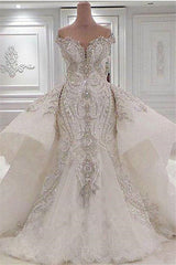 Wedding Dress Inspired, Mermaid Sweetheart Floor Length Wide Hem Tulle Beading Wedding Dress