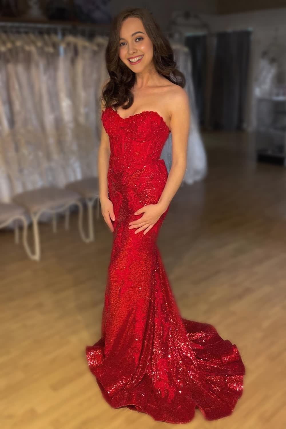 Mermaid Sweetheart Sparkly Red Sequins Long Prom Dress