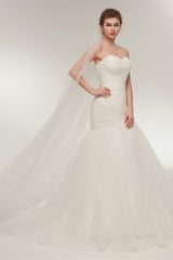 Wedding Dresses Lace A Line, Mermaid Sweetheart White Tulle Wedding Dresses with Appliques