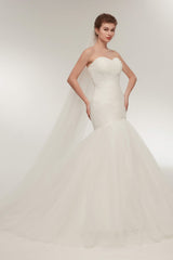 Wedding Dress Inspired, Mermaid Sweetheart White Tulle Wedding Dresses with Appliques
