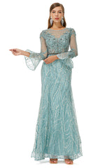Homecomming Dress Long, Mermaid Tulle Beading Long Sleeve Prom Dresses