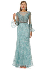 Homecoming Dresses 2045, Mermaid Tulle Beading Long Sleeve Prom Dresses