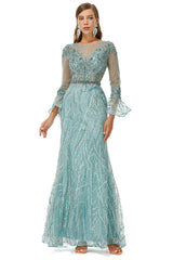 Homecoming Dress 2038, Mermaid Tulle Beading Long Sleeve Prom Dresses