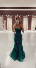Functional Dress, Mermaid V Neck Dark Green Prom Dress Stunning Evening Dress