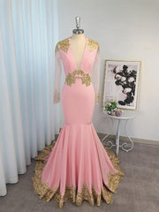 Bridesmaid Dress 2032, Mermaid V-neck Long Sleeves Appliques Lace Sweep Train Charmeuse Dress