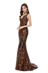 Prom Dresses 2044 Black Girl, Mermaid V Neck Sleeveless Sequind Long Prom Dresses