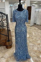 Bridesmaid Dress Shops Near Me, Mist Mermaid Sequined Flaunt Sleeves Keyhole Tulle Mother of Bride Dress
