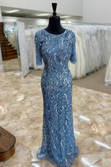 Bridesmaid Dress Design, Mist Mermaid Sequined Flaunt Sleeves Keyhole Tulle Mother of Bride Dress