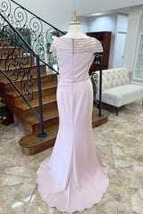 Prom Dress Green, Pink Asymmetrical Mermaid Satin Long Mother of Bride Dress