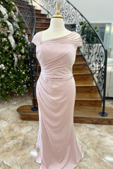 Prom Dresses Outfits Fall Casual, Pink Asymmetrical Mermaid Satin Long Mother of Bride Dress