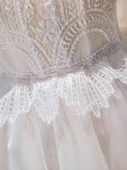 Prom Dresses Boho, Mini/Short Beige Prom Dress, Puffy Beige Homecoming Dress With Lace