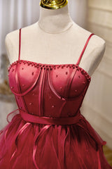 Prom Dresses Ball Gown Elegant, Mini/Short Burgundy Prom Dress,  Puffy Cute Burgundy Homecoming Dress