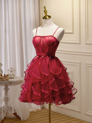 Prom Dresses 2027 Long, Mini/Short Burgundy Prom Dress,  Puffy Cute Burgundy Homecoming Dress