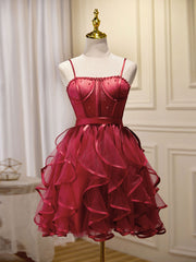 Prom Dress With Tulle, Mini/Short Burgundy Prom Dress,  Puffy Cute Burgundy Homecoming Dress