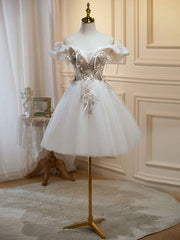 Prom Dress And Boots, Mini/Short Light Champagne Prom Dress, Short Puffy Homecoming Dresses