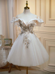 Prom Dress Chiffon, Mini/Short Light Champagne Prom Dress, Short Puffy Homecoming Dresses