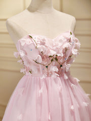 Prom Dresses With Slits, Mini/Short Pink Prom Dress, Cute Pink Homecoming Dresses with Beading Applique