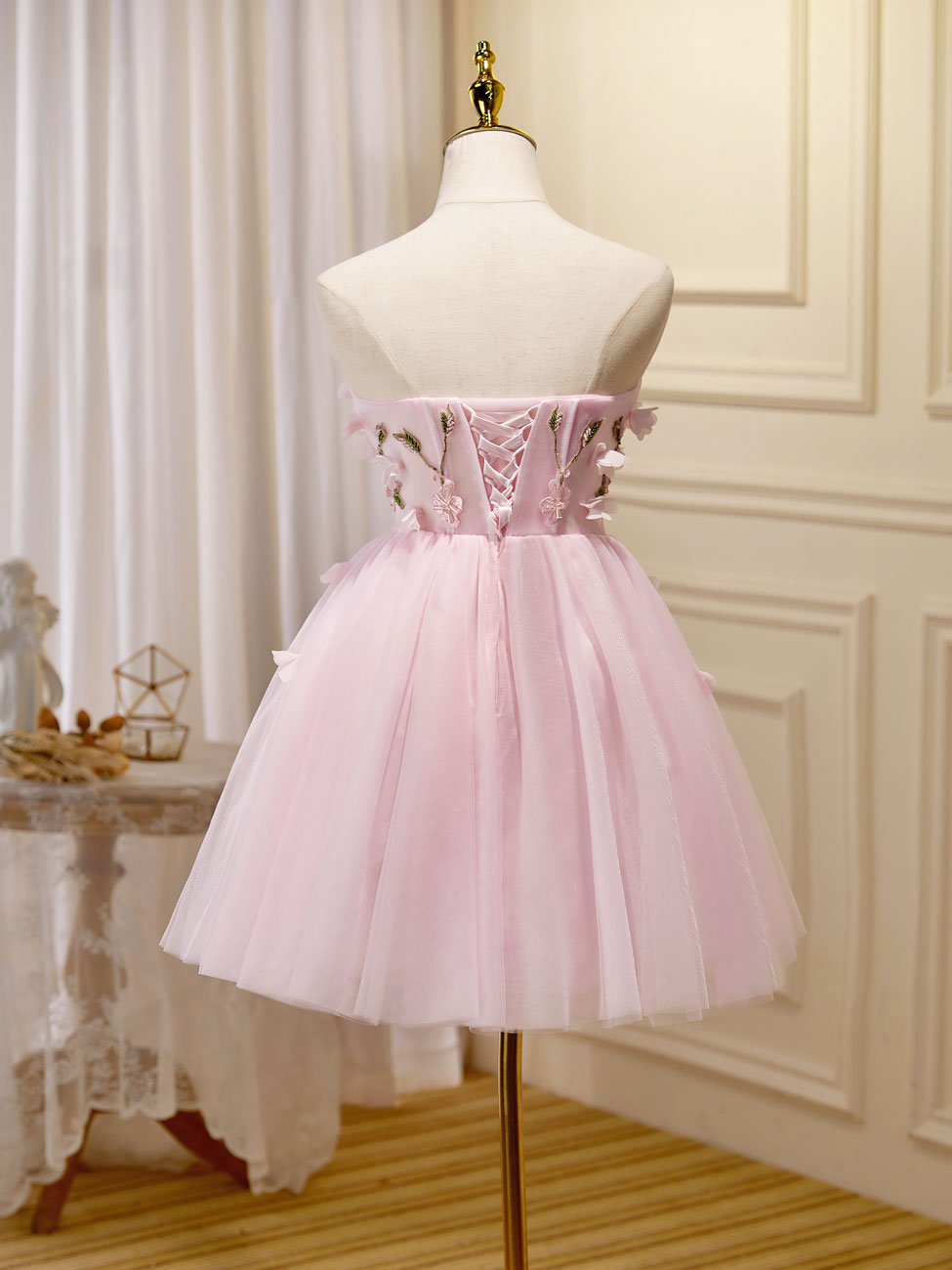 Prom Dress Long Ball Gown, Mini/Short Pink Prom Dress, Cute Pink Homecoming Dresses with Beading Applique
