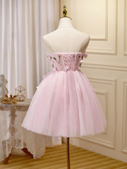 Prom Dress Long Ball Gown, Mini/Short Pink Prom Dress, Cute Pink Homecoming Dresses with Beading Applique