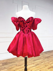 Pleated Dress, Mini/Short Red Satin Short Prom Dresses, Short Homecoming Dress