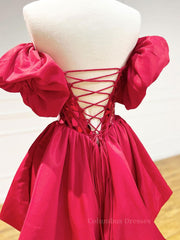 Princess Prom Dress, Mini/Short Red Satin Short Prom Dresses, Short Homecoming Dress