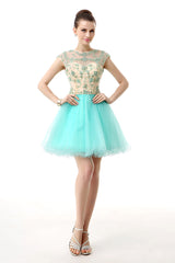Party Dress Name, Mint Green Beaded Short Homecoming Dresses