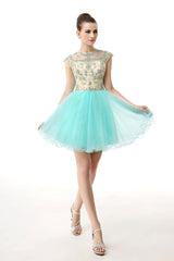 Party Dress Names, Mint Green Beaded Short Homecoming Dresses