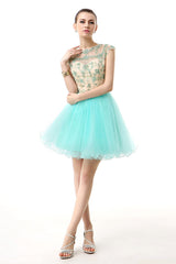 Party Dresses For Christmas, Mint Green Beaded Short Homecoming Dresses