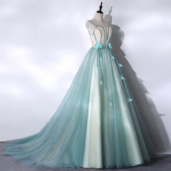 Prom Dress Corset, Mint Green Long Tulle with Lace Sweet 16 Dress, Long Party Dresses