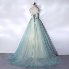 Prom Dresses For Black, Mint Green Long Tulle with Lace Sweet 16 Dress, Long Party Dresses